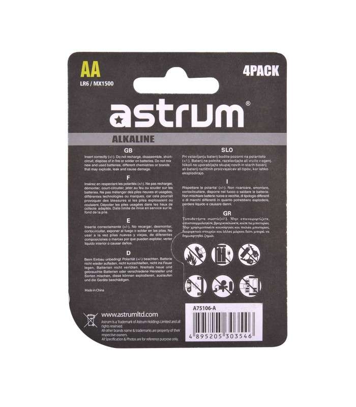 Astrum AAB006 Alkaline AA LR6 Battery 4PC Pack