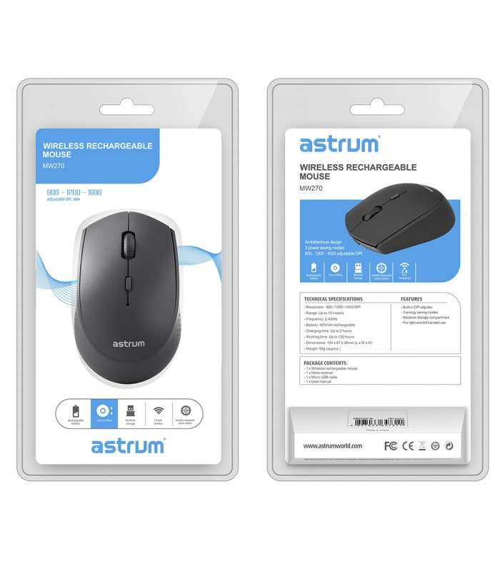 Astrum MW270 Mouse Wireless 2.4GHz Rechargeable Black