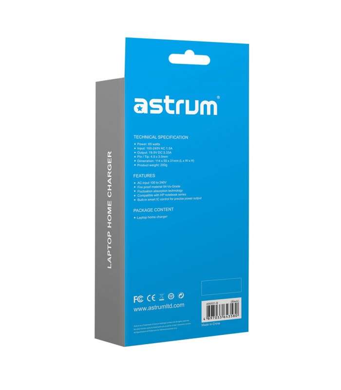 Astrum CL510 65W AC Adapter for HP Laptops Black