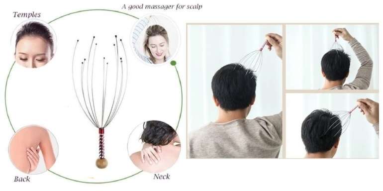 Casey 12 Fingers Head And Scalp Hand Held Manual Massager Red