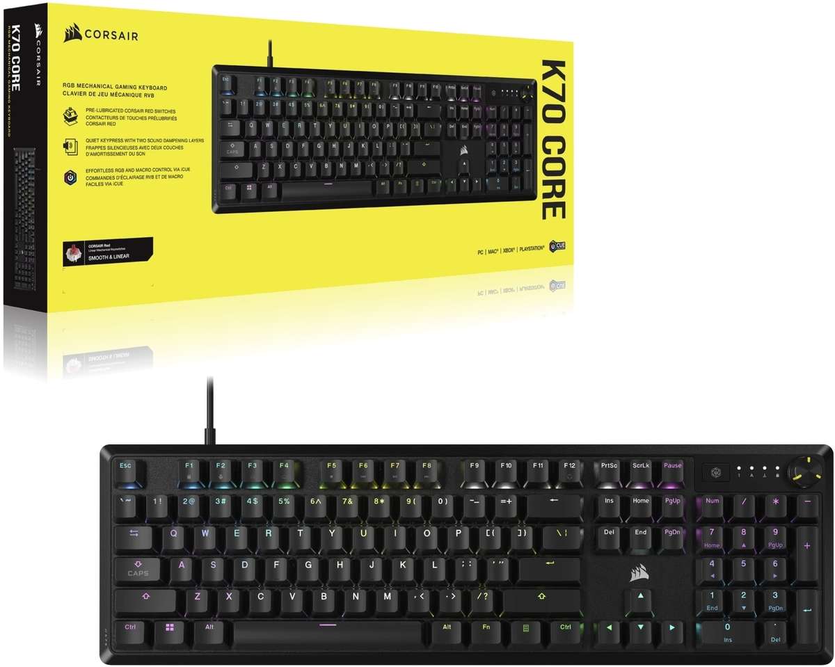 Corsair K70 Core RGB Mechanical Gaming Keyboard - Corsair Red Linear Switches