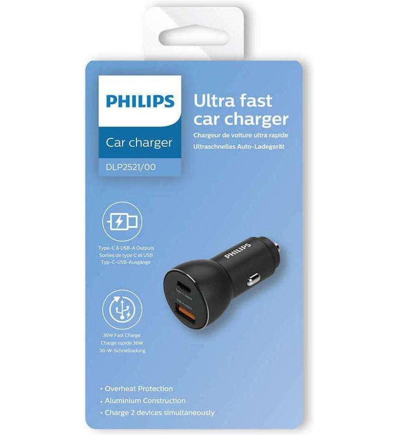 Philips Dual Port Car Charger 1C 1A Ports