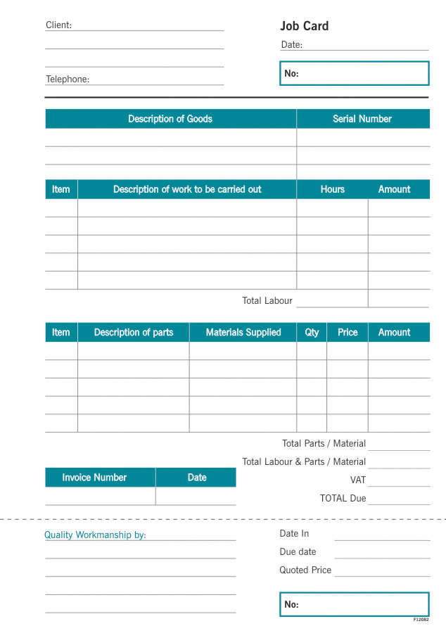 RBE Duplicate Pad Job Card A5