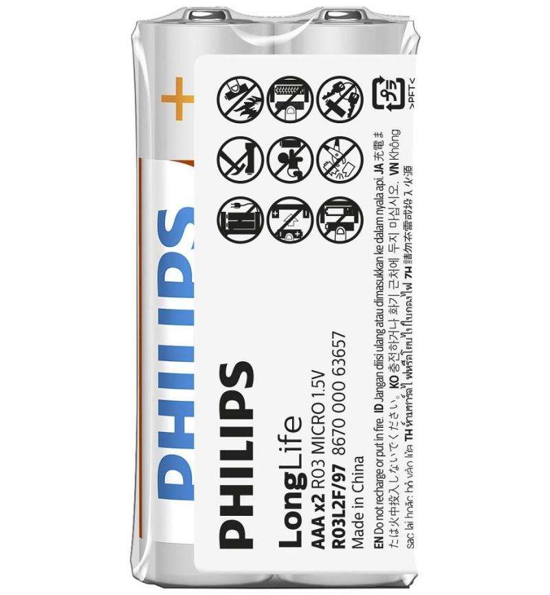 Philips LongLife Battery AAA 2 Pack - R03L2F/40