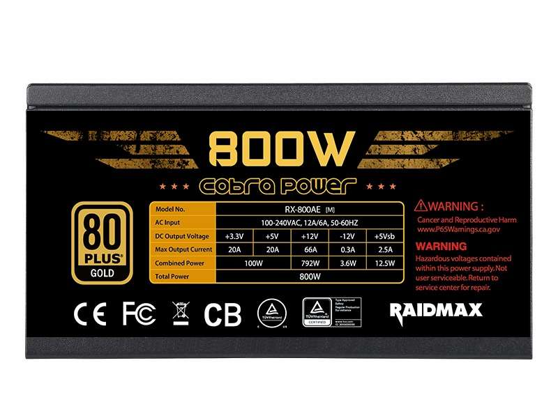 Raidmax Thunder Pro 800W Gold Modular PSU