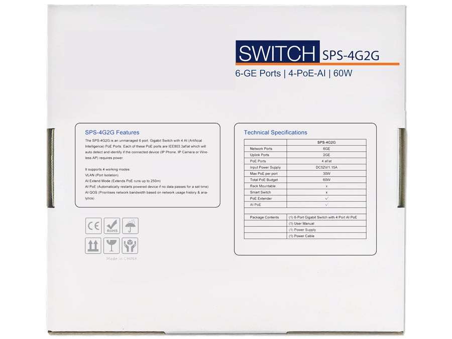 6 Port Gigabit Ethernet Switch with 4 AI PoE and 2 Uplink Ports