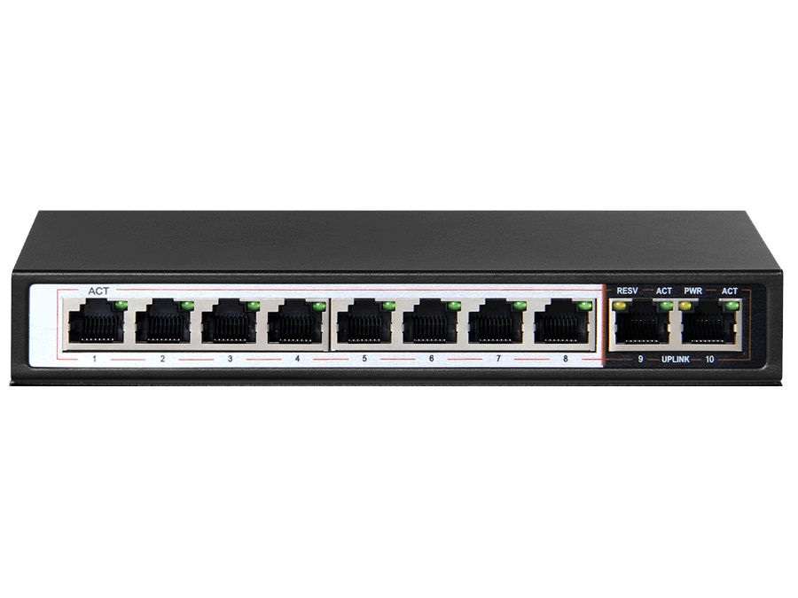 10 Port Gigabit Ethernet Switch with 8 AI PoE and 2 Uplink Ports