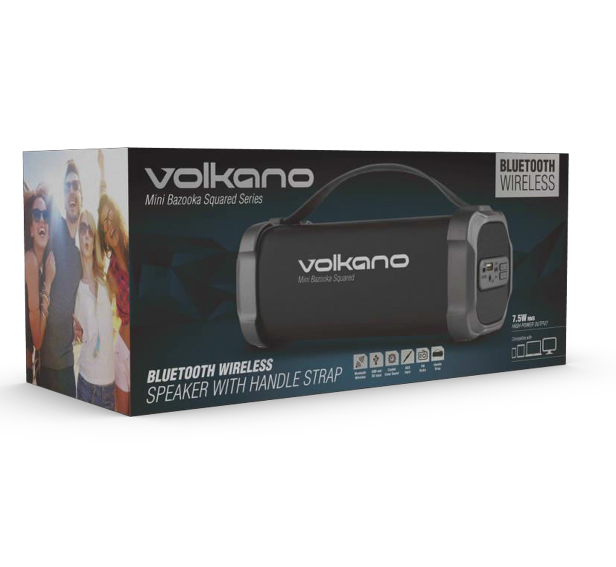 Volkano Mini Bazooka Squared series Bluetooth speaker Square shape - Black