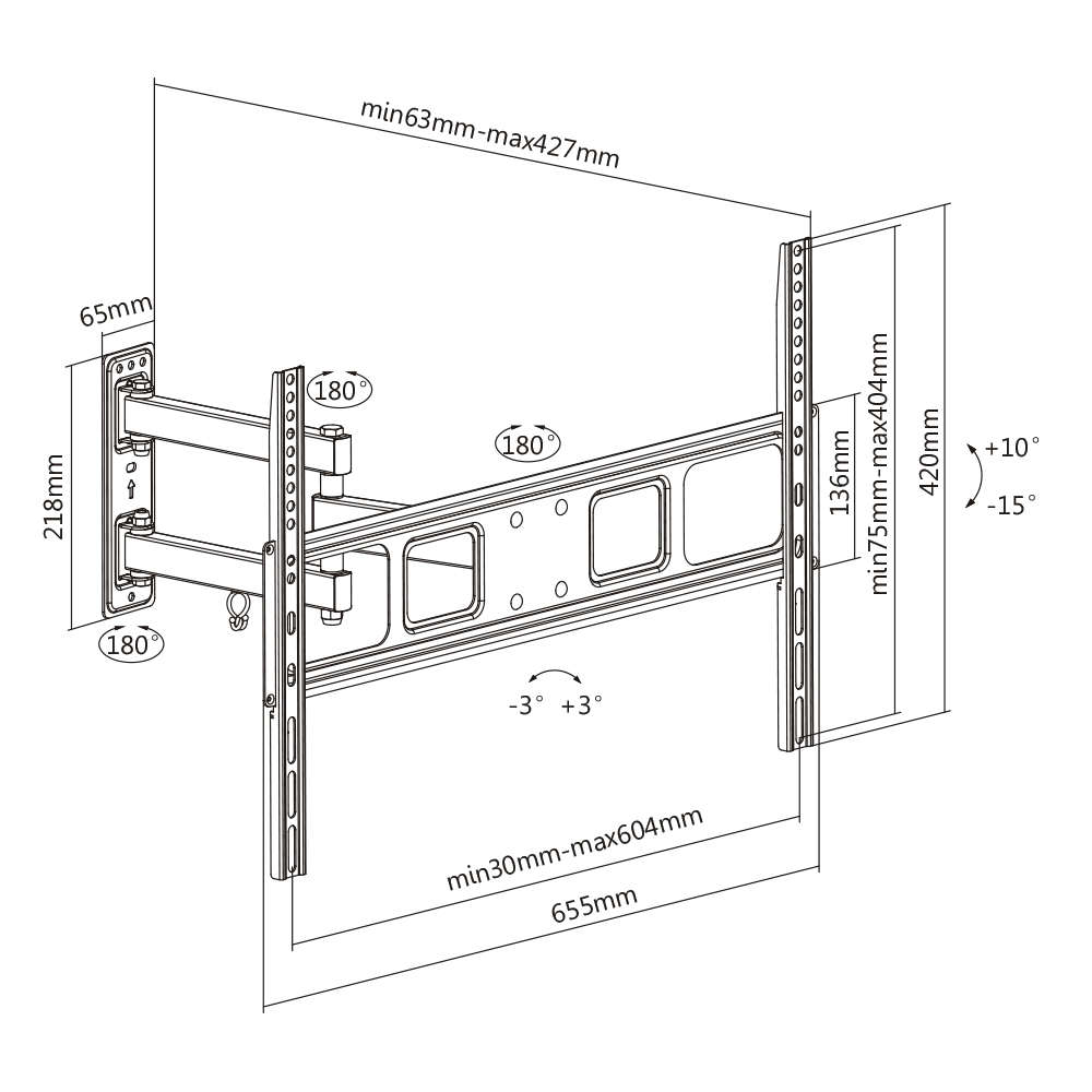 Space TV Full Motion Wall Mount TV Bracket for 37-70" Televisions