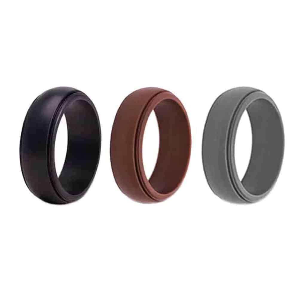 Men's Wedding/Commitment/Exercise Silicone Rings (3-Pack )Black, Grey, Brown (size 12/Y)