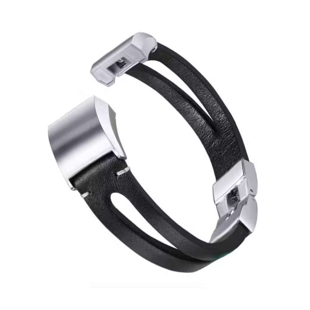 Leather Strap with Metal Clasp for Fitbit Charge 2- Black
