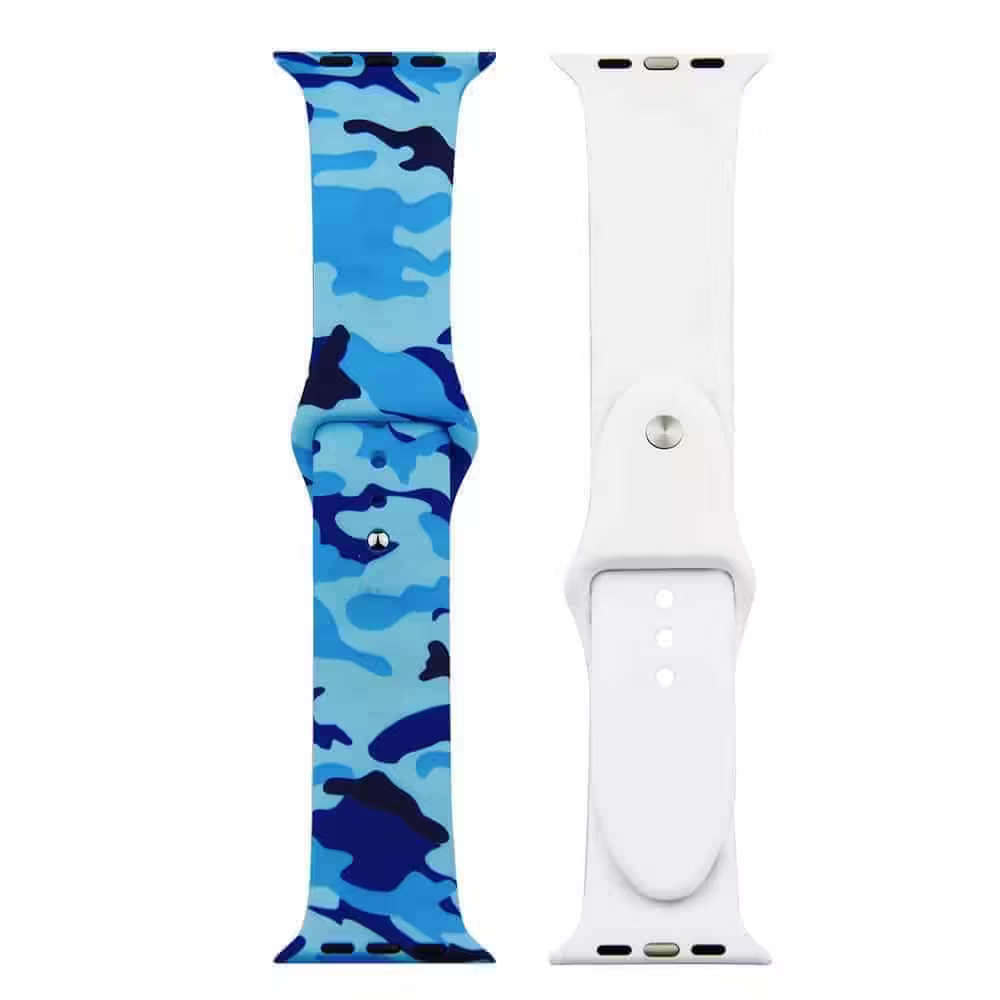Silicone Strap for 42/44/45/49mm Apple Watch (S/M) - Camo Blue