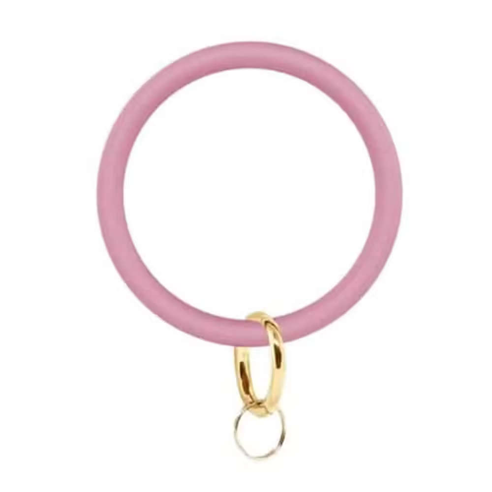 Golden Link Safety Key Silicone Bangle Wrist Bracelet - Pink