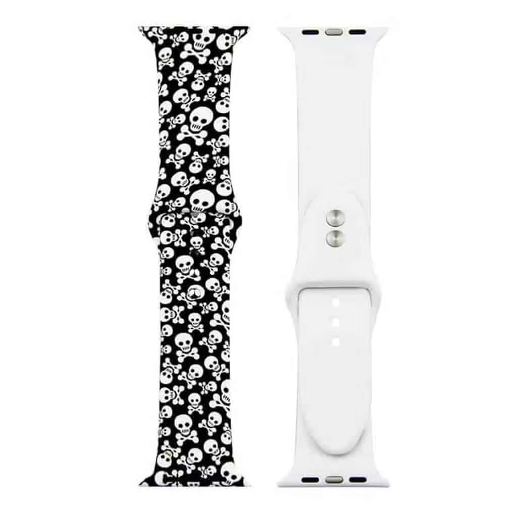 Silicone Strap for 42/44/45/49mm Apple Watch (M/L) - Skulls
