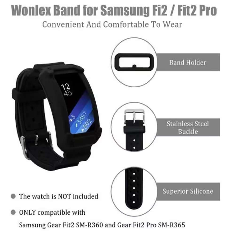 Samsung Gear Fit 2/2 Pro replacement silicone strap - Black