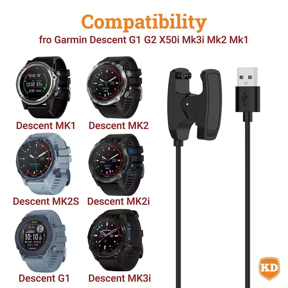 Charger for Garmin Descent G2 G1 Solar- Black
