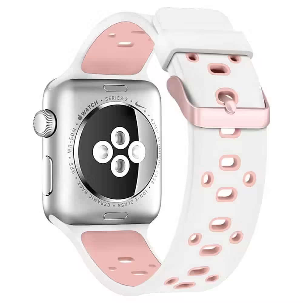 44mm Apple Watch silicone strap (White + R.gold/S-M) + TPU case combo