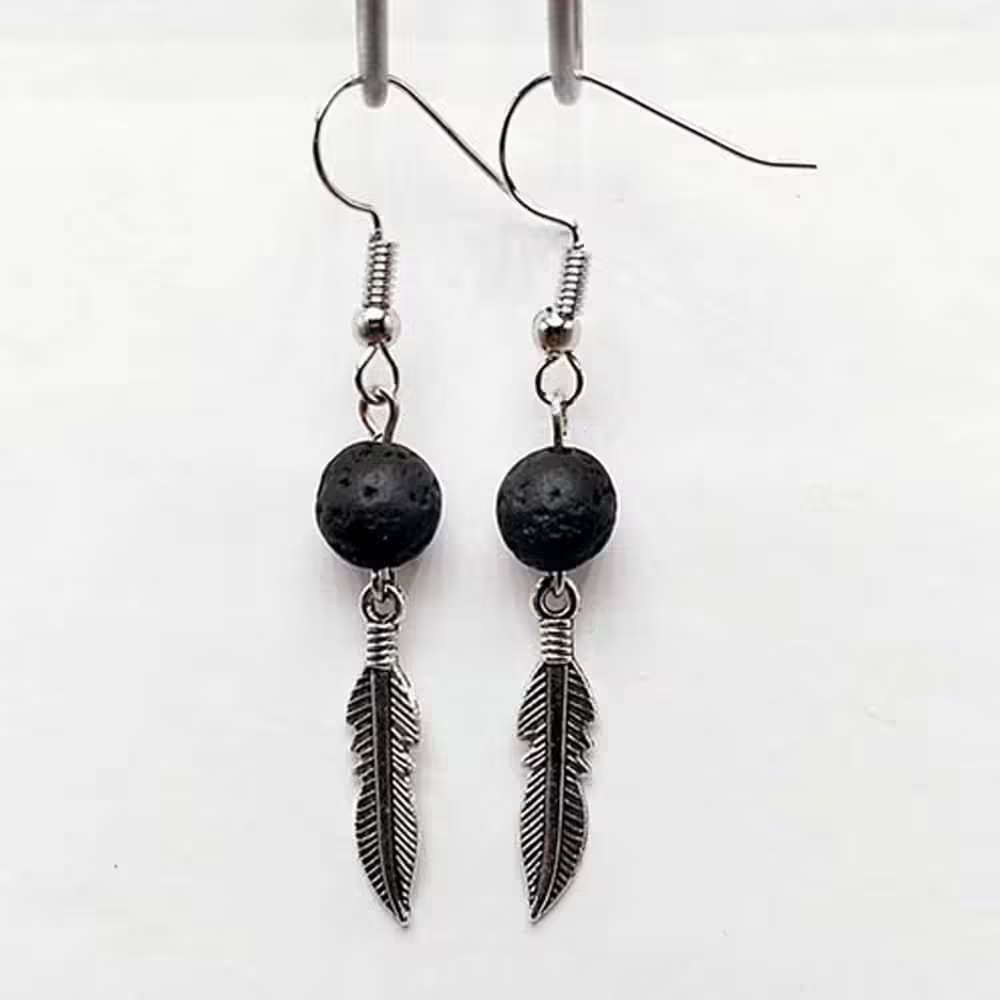 Feather/Triangle Lava Stone Diffuser/Aromatherapy Earrings x2
