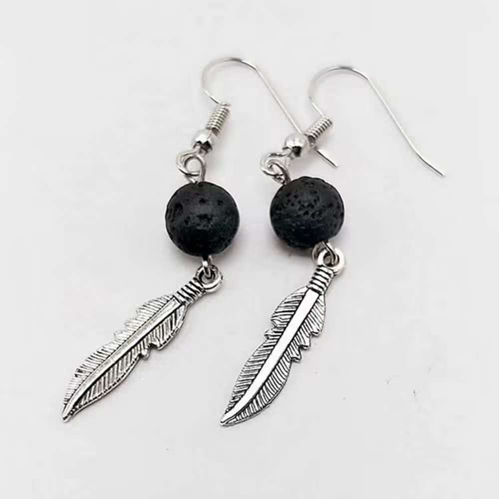 Feather/Triangle Lava Stone Diffuser/Aromatherapy Earrings x2