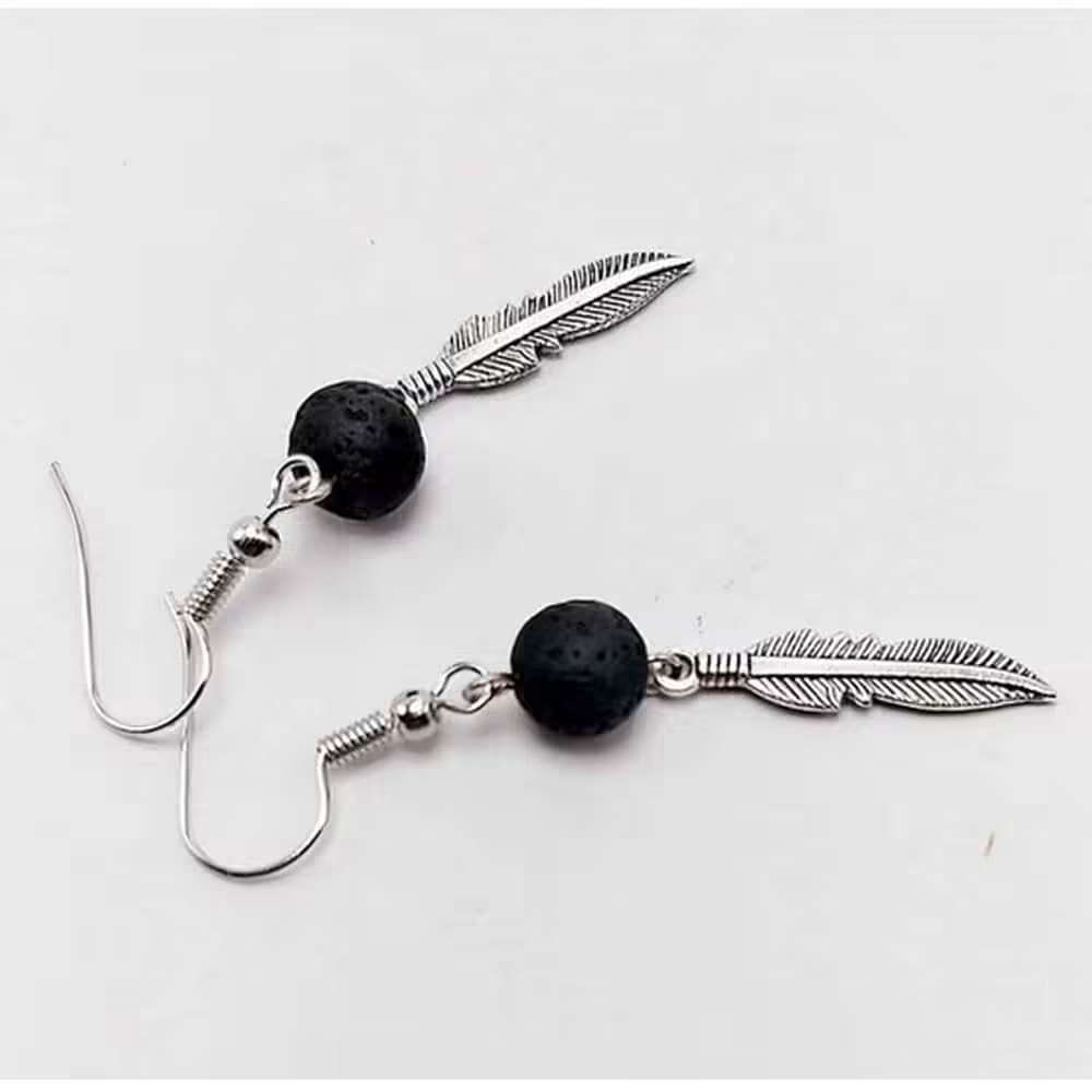 Feather/Triangle Lava Stone Diffuser/Aromatherapy Earrings x2