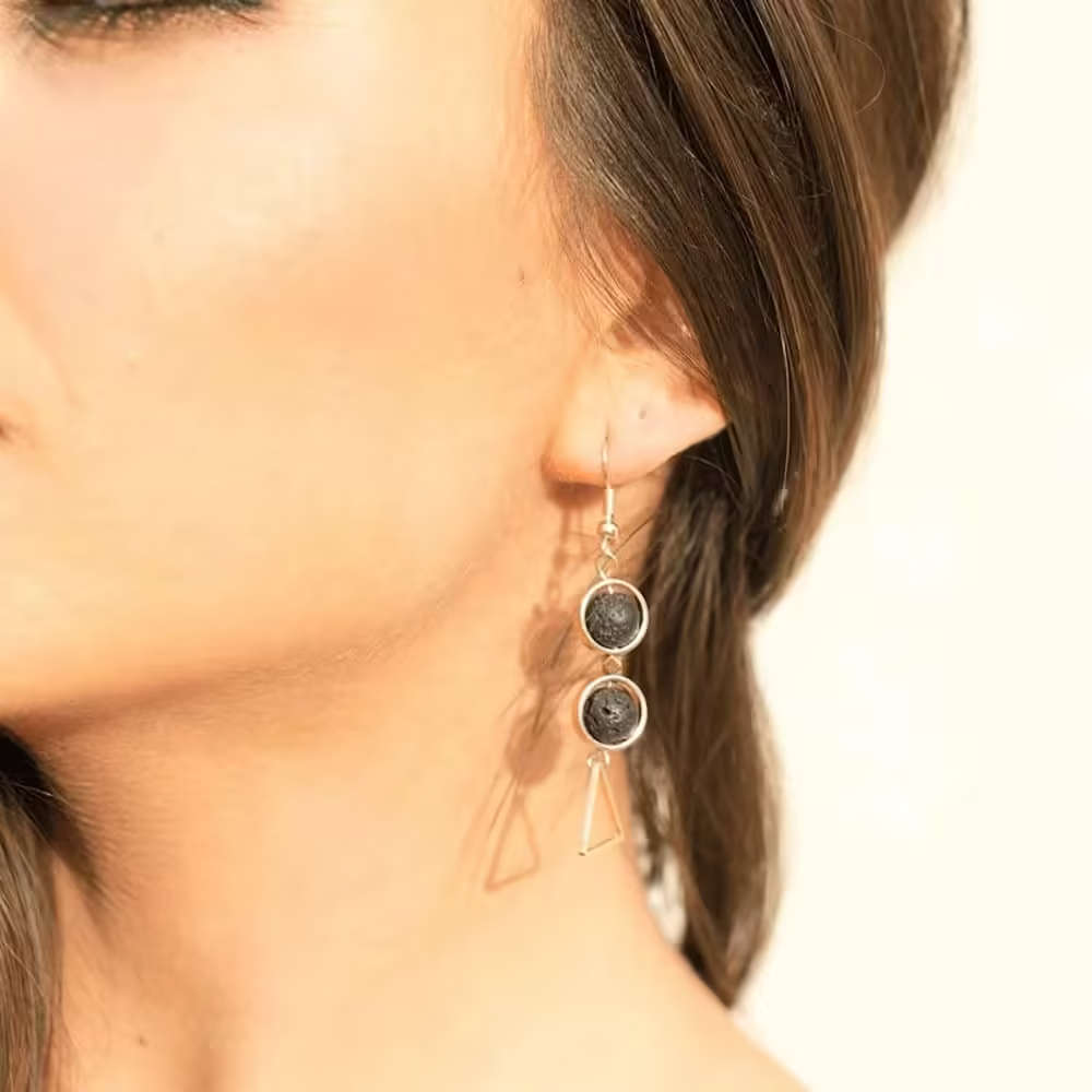 Feather/Triangle Lava Stone Diffuser/Aromatherapy Earrings x2
