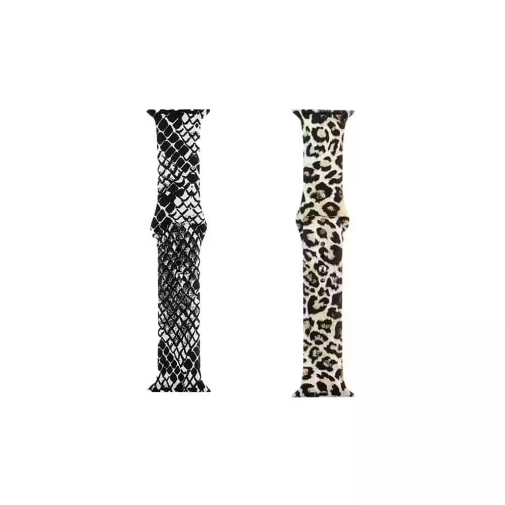 Silicone Strap for 38/40/41mm Apple Watch- Snake Skin & Leopard- S/M 2 Pack