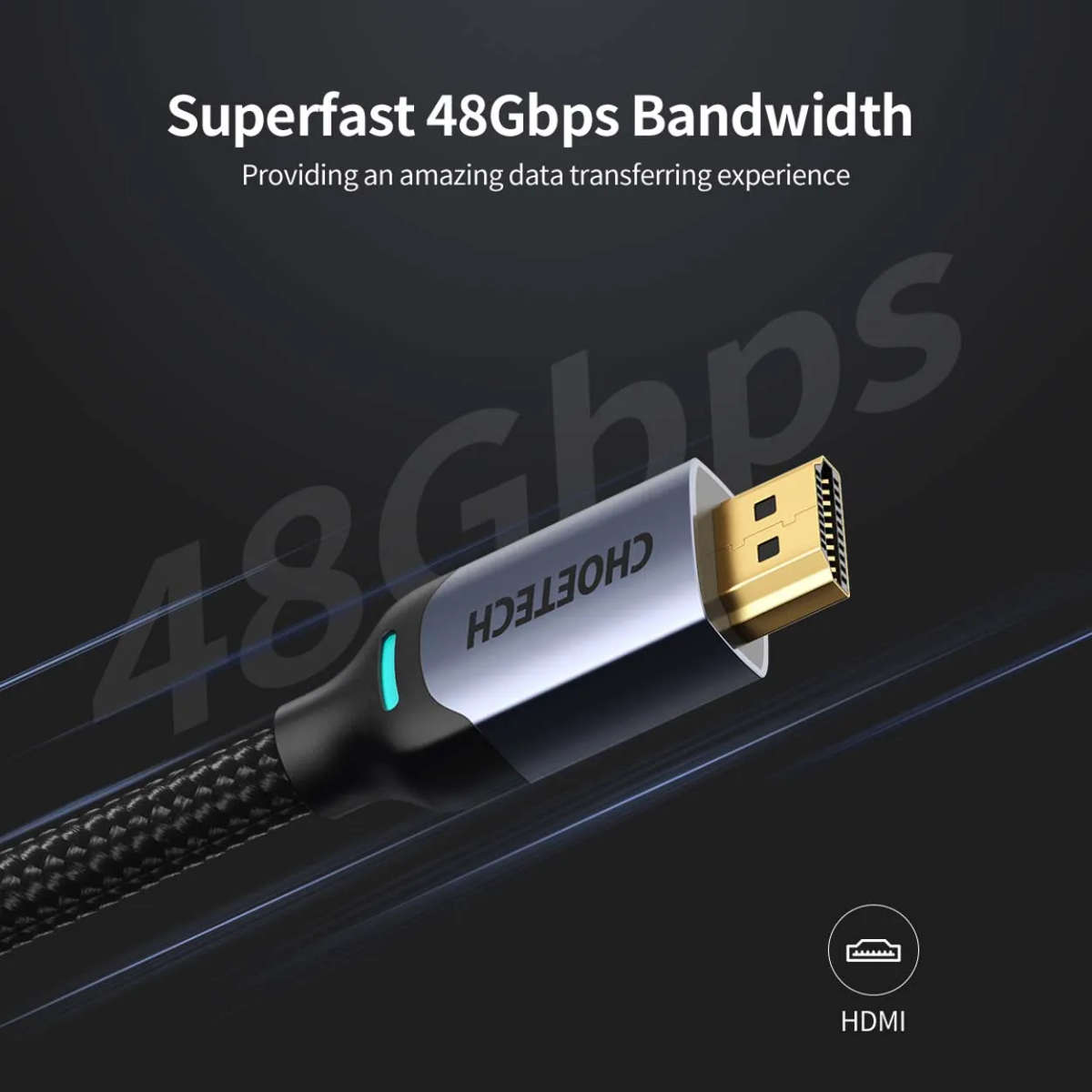 Choetech 8K HDMI 2.1 Cable 8K@60Hz 48Gbps (2M) Braided Cable - Black