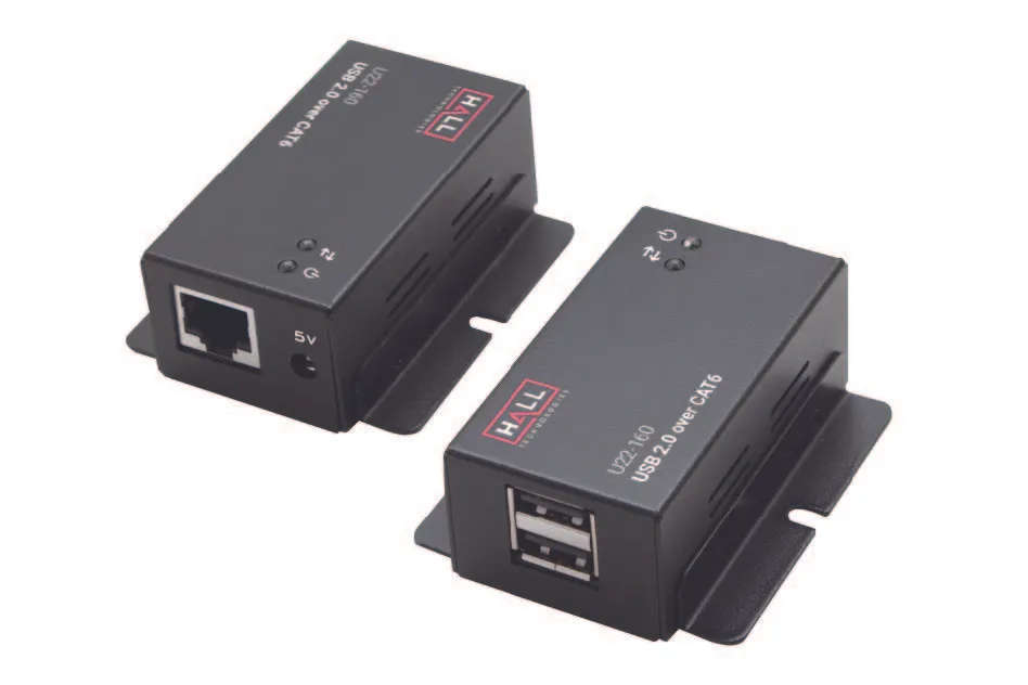 Hall Technology USB 2.0 over UTP Extender with 2-Port Hub - Grey