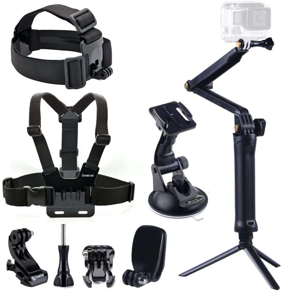 Smatree 9-in-1 Go Pro Accessories Kit with 3 Way Adjustable Tripod Pole for Gopro HD Hero 7/6/5/4/3+