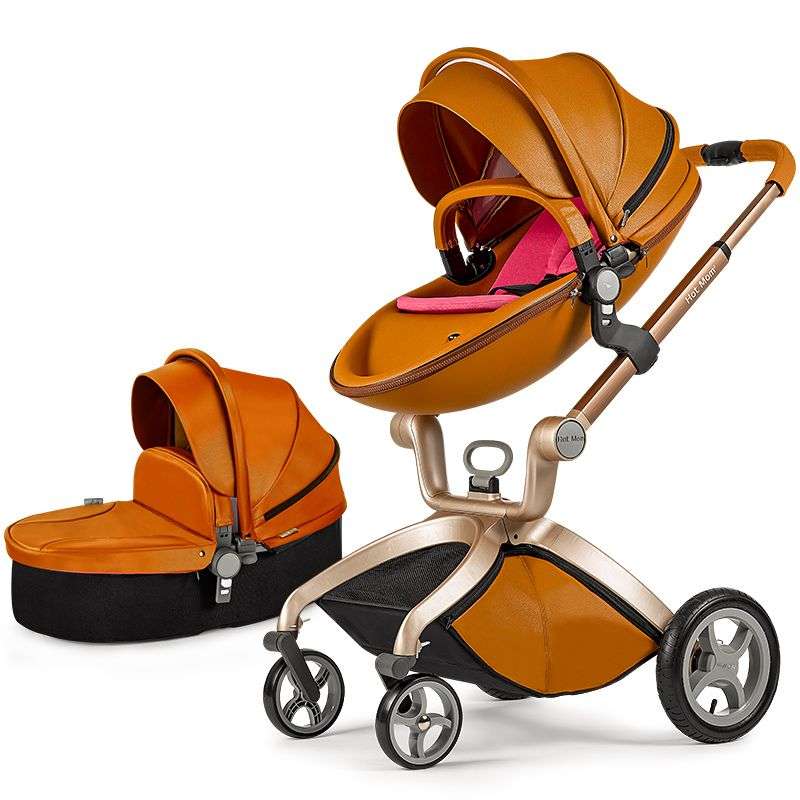 Baby Stroller  Hot Mom Baby Carriage with Bassinet Combo,Brown