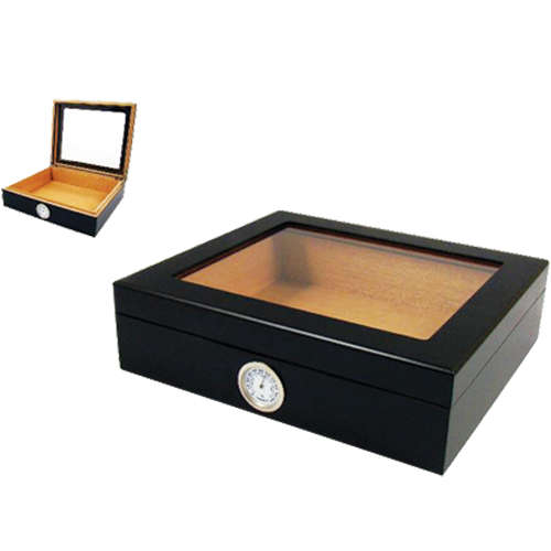 Cigar Humidor - Black Matte with Glass Lid (HUM044)