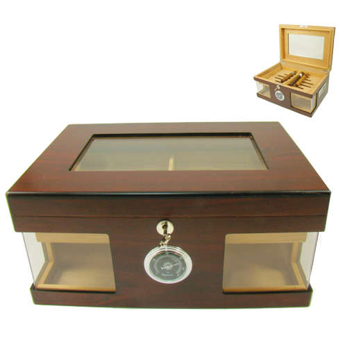 Cigar Humidor - Large Mahogany Glass Front Lockable (HUM043)