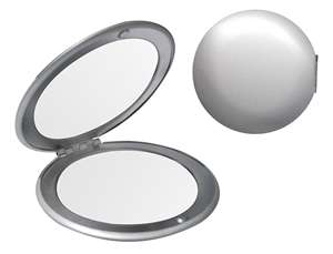 Aluminium round double sided compact mirror with magnetised seal