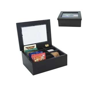Black wooden tea and sachet chest 7 compartments