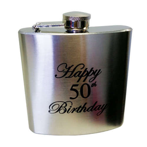 Hip flask - Stainless Steel 6 Oz 50th Birthday