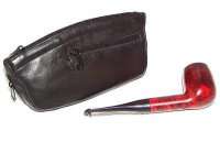 Tobacco Pouch - Leather 3 Zip Black Combi - 6141 (Pouch013)