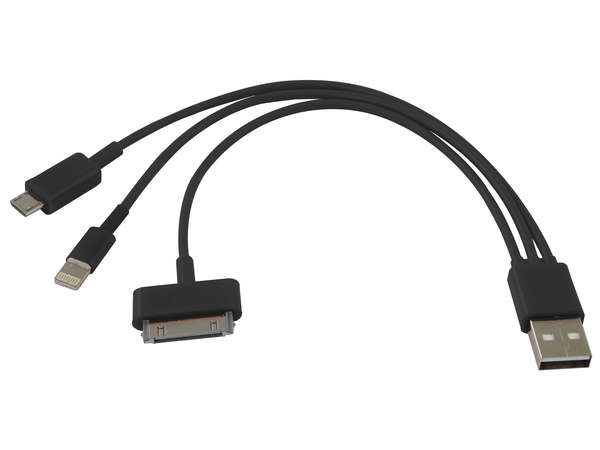 USB Data transfer and 3-in-1 Charger - black (P2280B)