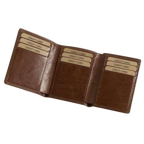 Vitello Genuine Leather Tri-Fold Card Holder - brown (6695)