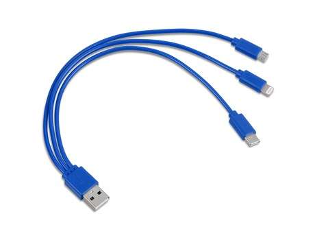Hat-Trick 3-In-1 Charging Cable - blue (Tech-5219)