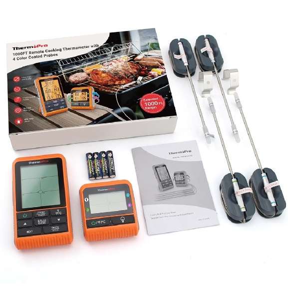ThermoPro Backlit Digital Wireless Thermometer with 4 Colour Coated Probes (TP-829C)
