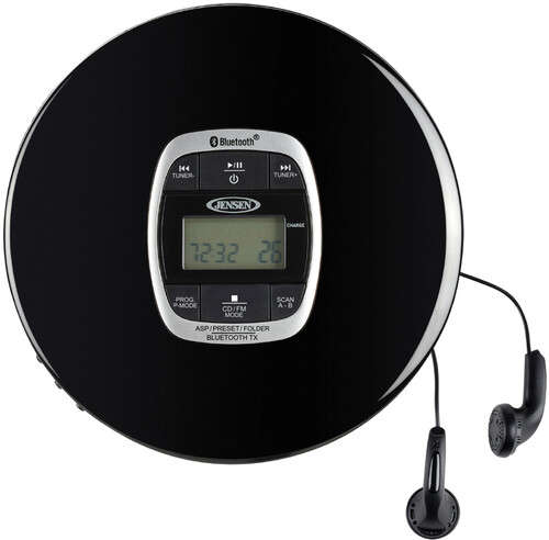 Jensen Portable CD Player Bluetooth FM Radio 60 Second Anti-skip (Black) (CD-60R-BT)