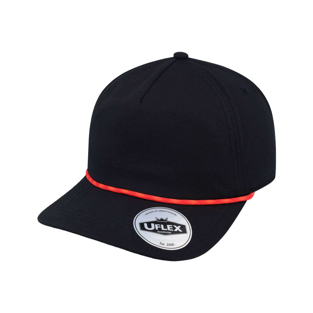 Uflex 5 Panel Ripstop Unstructured Cap - black/orange/red (U23508)