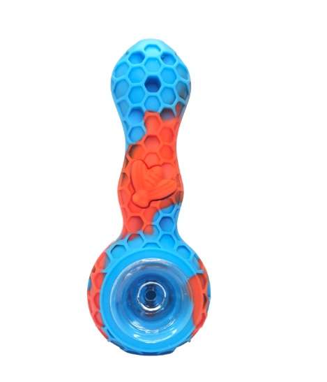 Rasta Pipe: Silicone with Glass Bowl (Assorted) - Honeycomb Design, 11cm (Pipe8561)