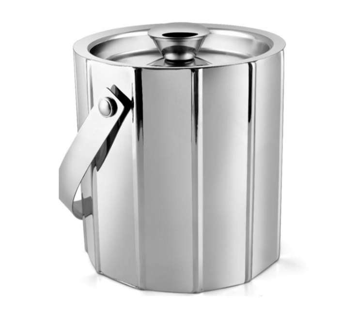 Tiara Ice Bucket with Vertical Ribbed Pattern and Shiny Finish
