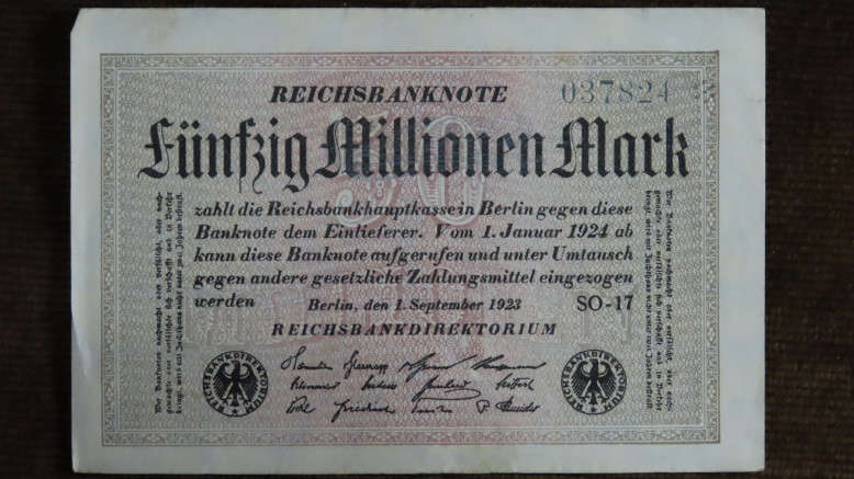 Germany - 50 Million Mark, 1923, p-109b Stars Watermark