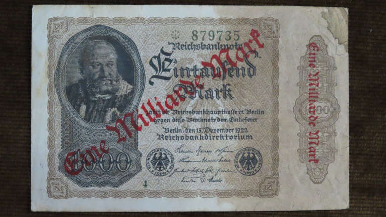 Germany - 1 Billion Mark, 1923, p-113a ,  Overprint on 1000 Mark
