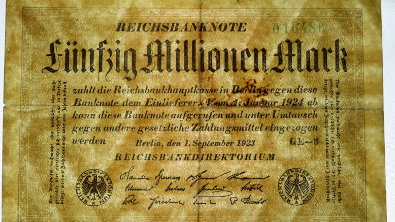 Germany - 50 Million Mark, 1923, p-109b Stars Watermark