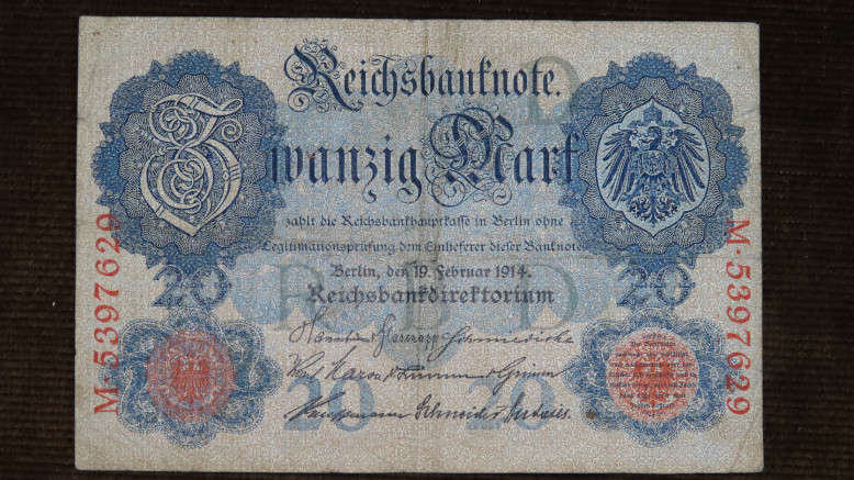 Germany - 20 Mark, 1914, p-46b , 7 Digit Serial Number