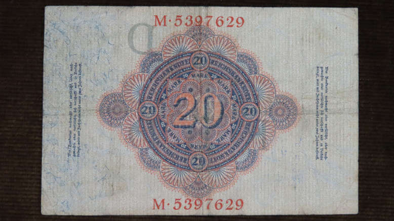 Germany - 20 Mark, 1914, p-46b , 7 Digit Serial Number