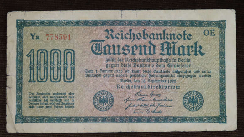 Germany - 1000 Mark, 1922, p-76b , Thorns Watermark